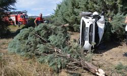 UŞAK - Şarampole devrilen otomobildeki anne ve ikiz bebekleri yaralandı